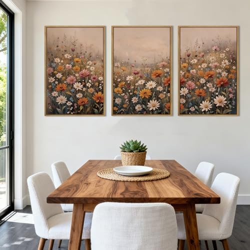 IARTTOP Extra Large Wildflower Framed Wall Art 24x36 Inch Set of 3 Vintage - Image 2