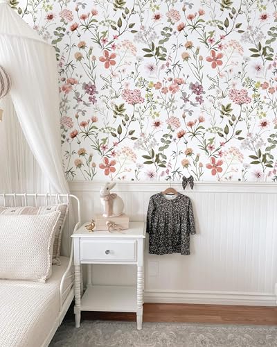 EeeComing Pink Floral Wildflowers Wallpaper Peel and Stick Removable Pink - Image 5