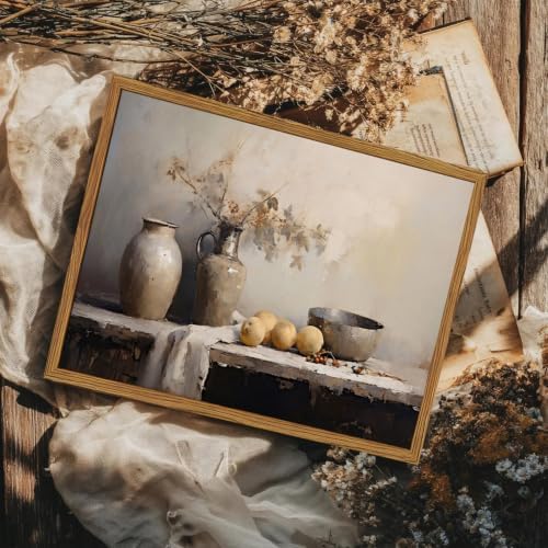Framed Vintage Kitchen Wall Art, Rustic Farmhouse Floral Jar Still Life - Image 2