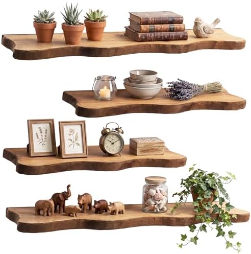 Pinkunn 4 Pcs Solid Live Edge Floating Shelves by Pinkunn