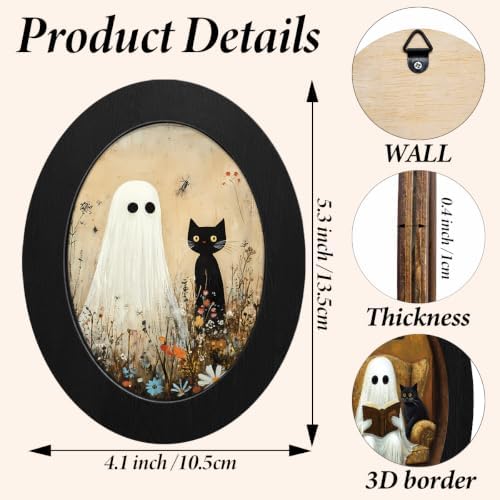 3Pcs Spooky Ghost Halloween Oval Wall Art Framed Dark Academia Decor - Image 2