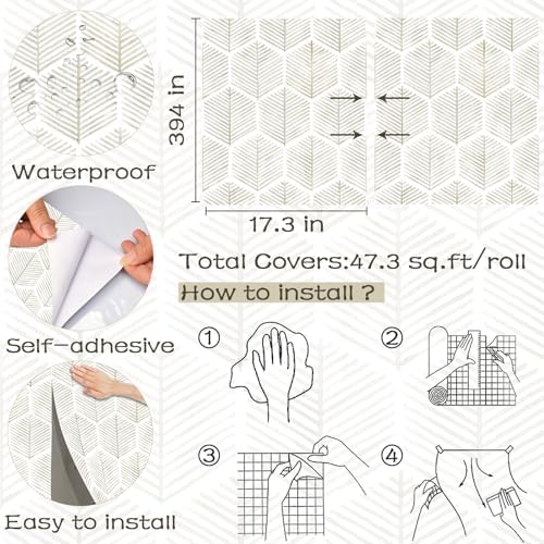 OSECAGE Geometric Peel and Stick Wallpaper Boho Contact Paper 17.3''×393'' - Image 3