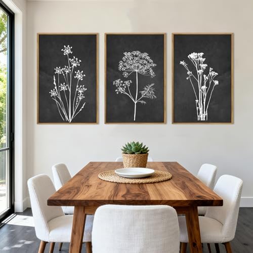 BINCUE Framed Botanical Wall Art Black Grey and White Plant Floral Print Canvas - Image 3