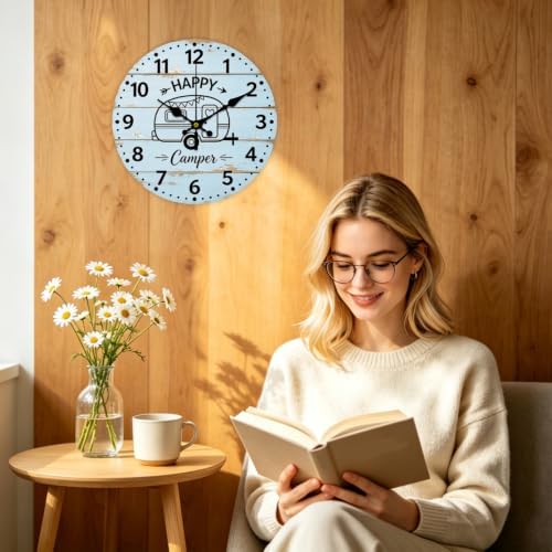 Happy Camping Wall Clock Silent Non-Ticking 12" - Image 7