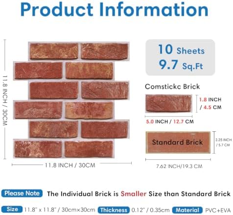 COMSTICKC 3D Faux Brick Wall Panels Peel and Stick - Image 5