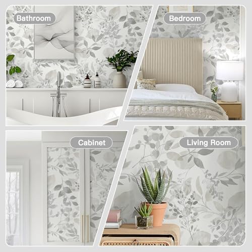 Safiyya Wallpaper Peel and Stick Modern Wall Paper Grey Leaf Contact Paper - Image 6