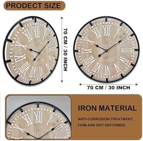 Large Farmhouse Rustic Wooden Wall Clock - Image 4