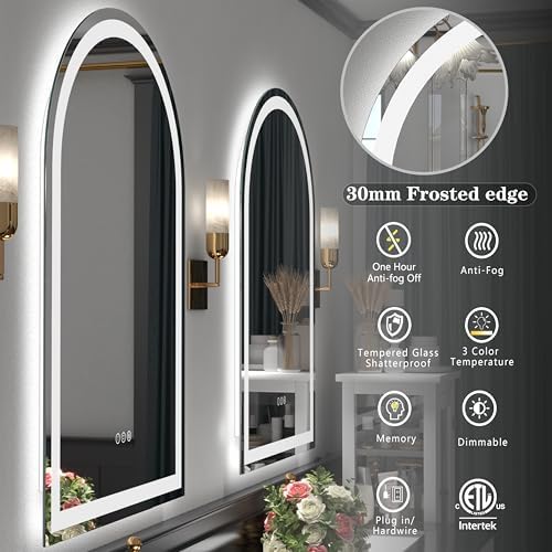22x32 Inch Arched LED Bathroom Mirror - Image 2
