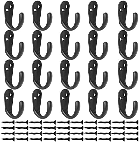 IBosins 20PCS Coat Hooks Wall Mounted Black Single Prong Robe Hook - Image 2