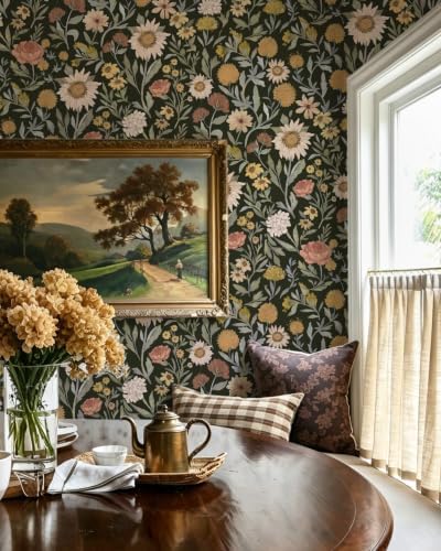 Dimoon Vintage Peel and Stick Wallpaper Boho Dark Floral Contact Paper - Image 3