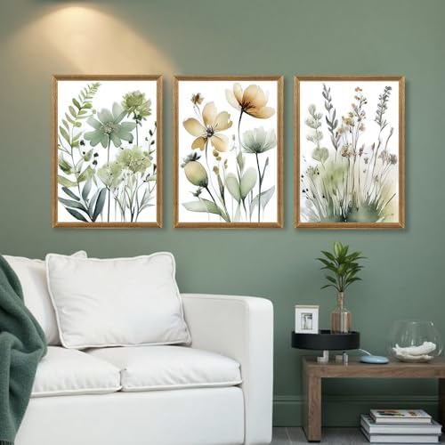 SYWENNOI Triptych Watercolor Botanical Framed Canvas Wall Art 16x24 inch x3 - Image 3