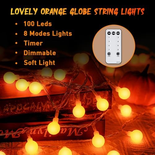 JMEXSUSS Connectable 100 LED Globe Orange Halloween Lights Indoor - Image 5