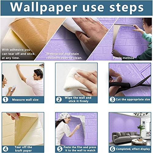 3D Wall Panels Peel and Stick, 58 Sq Ft Coverage, Faux Brick Purple - Image 4