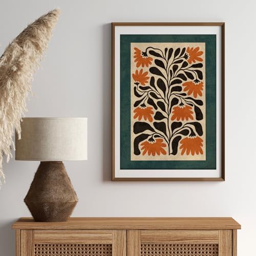 Mid Century Modern Floral Wall Art Orange Flower Poster 12x16 Inch Unframed - Image 4