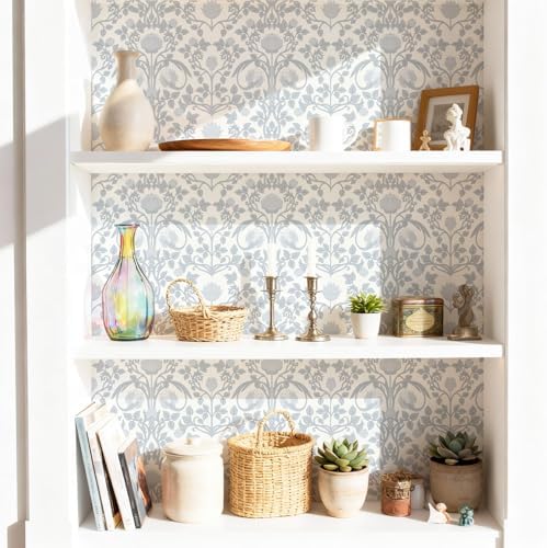 YXTII 590.5" × 17.3" Blue Floral Peel and Stick Wallpaper, Damask Vintage - Image 5