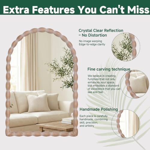 36"x24" Arched Solid Wood Farmhouse Decorative Wall Mirror - Image 5
