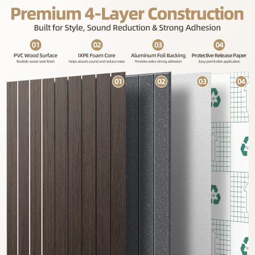 Peel and Stick Wood Slat Wall Panel 3D PVC Faux Smoked Wood Grain Wallpaper - Image 3