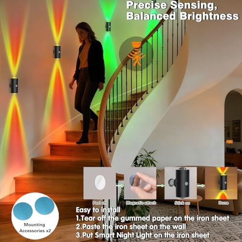 Rechargeable Motion Sensor Night Light, Magnetic RGB Wall Sconces 2 Pack - Image 4