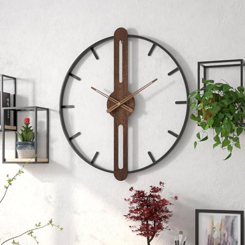 Modern Walnut Dial Wall Clock, Wood Large Wall Clock Decor Metal Frame Silent by DAYDAYART