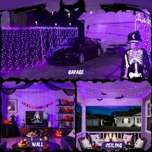 JMEXSUSS 300LED Purple Halloween Lights, 9.8x9.8ft Curtain Lights Plug in - Image 4