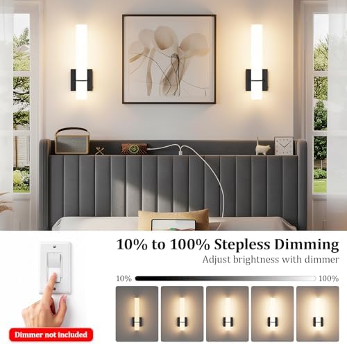 Hardwired Black Wall Sconces Set of 2, Modern Bathroom Sconce - Image 3