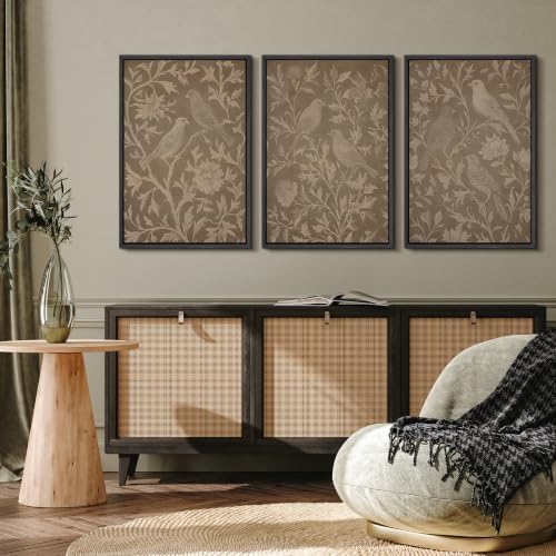 MUDECOR Framed Canvas Print Wall Art Set Taupe Bird Toile - Image 4