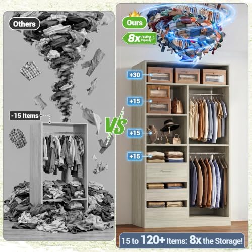 iSunirm 3FT Closet System with 6 Shelves, Wood Walk-in Closet with Closed & 2 - Image 3