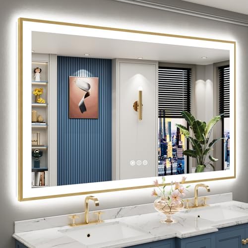 66x40 Gold LED Bathroom Mirror by Awandee
