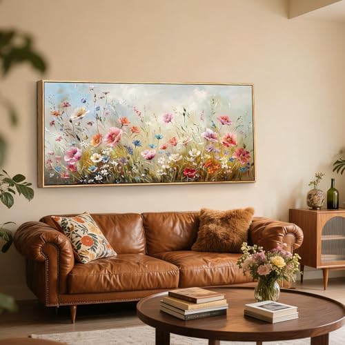 crmotu Extra Large Wall Decor, Colorful Wildflower Framed Print 32"x71" - Image 2