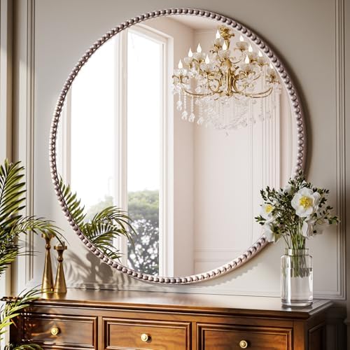 32'' Round Mirror, Beaded Circle Decorative Wall Mirror - Image 2