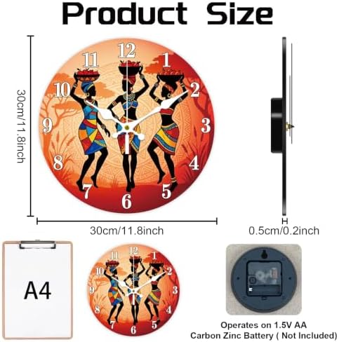 African Women Wall Clock Silent Non-Ticking 12" - Image 2