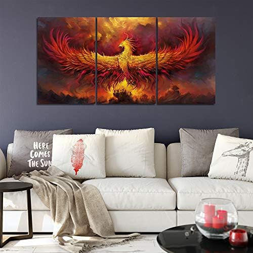 Yetaryy Fantasy Wall Art Canvas Prints Golden Red Burning Phoenix Volcanic - Image 7