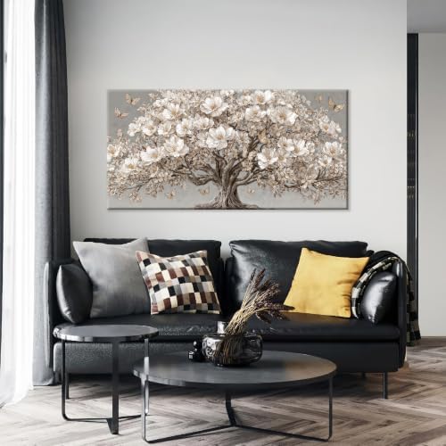 White Magnolia Tree Butterfly Canvas Wall Art Decor - Image 4