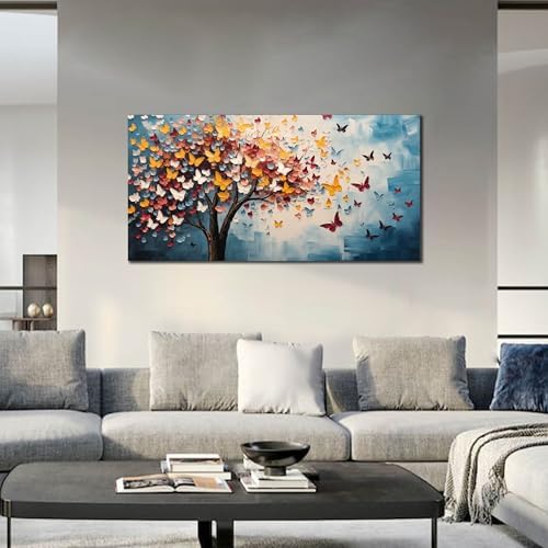 Butterfly Tree Canvas Wall Art for Living Room Bedroom Home Office Blue - Image 2
