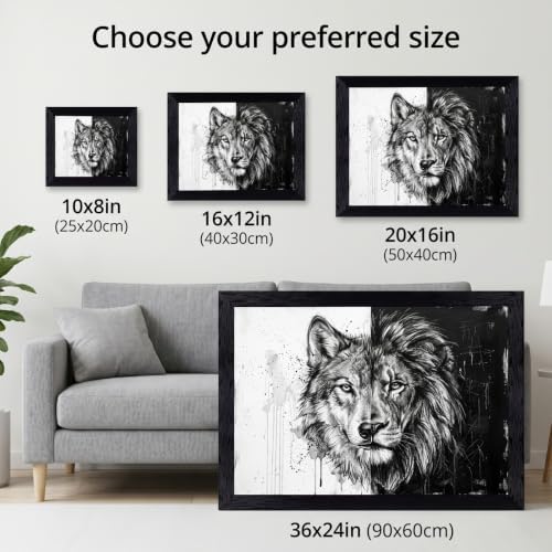 Framed Canvas Wall Art Mixed Media Wolf and Lion Split Face High Contrast - Image 3