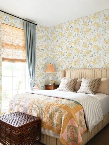 Ismoon Yellow Floral Peel Stick Wallpaper Boho Stick on Wallpaper - Image 4