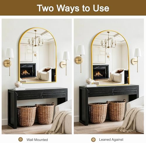 FGU Arched Bathroom Mirror for Over Sink 40"x28" Gold Vanity Mirror - Image 7