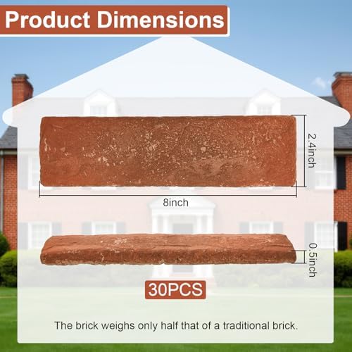 30 Pcs Red Faux Brick Veneer Tiles, 8 x 2.4 in, 3D Wall Panels - Image 2