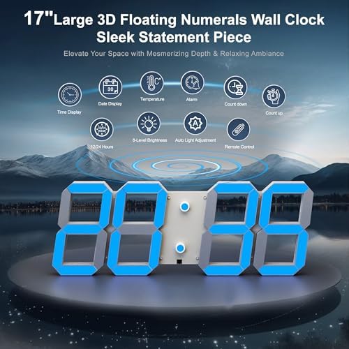 CHKOSDA 17" Large 3D LED Digital Wall Clock, 6-inch High-Visibility Digits - Image 2