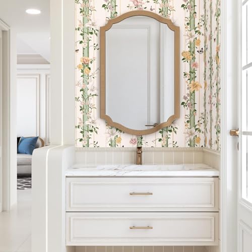 BOKEBEVE Boho Floral Peel Stick Wallpaper Beige Pink 17.5 x 393.5In - Image 2