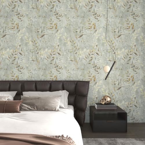 Grey Peel and Stick Wallpaper Vintage Leaf Wallpaper 17.3"×78.8" - Image 2