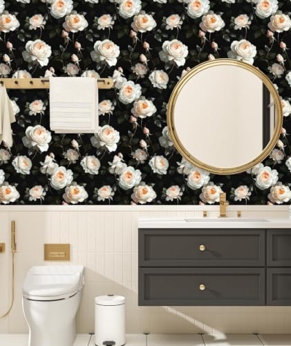 Dark Floral Peel and Stick Wallpaper Vintage Leaf Contact Paper White Flower - Image 5