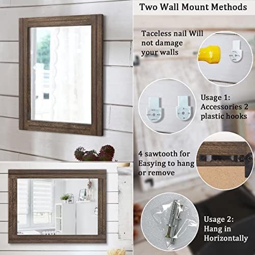 AAZZKANG Rustic Wood Mirror Rectangle Decorative Wall Hanging Mirrors - Image 3