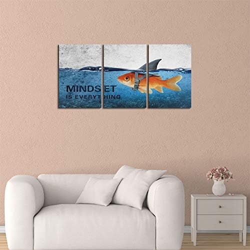 3 Panels Modern Framed Inspirational Canvas Wall Art Goldfish Body Strong Shark - Image 2