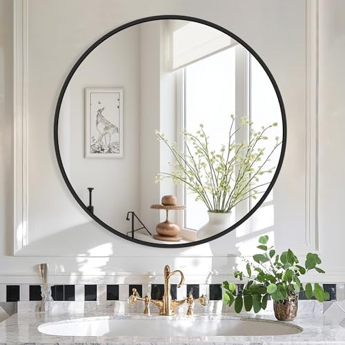 Delma 26 Inch Black Round Circle Mirror - Image 2