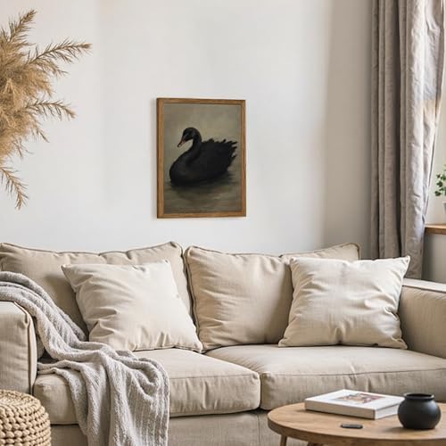 AVECCO Vintage Elegant Black Swan on Water Wall Art Canvas Framed 12x16 in - Image 4