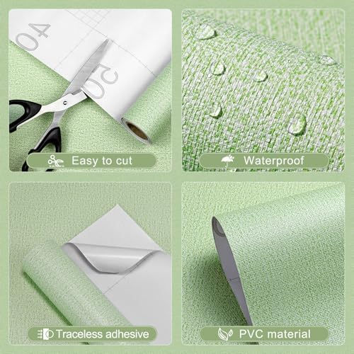 Peel and Stick Grasscloth Wallpaper Texture Green Faux Linen Contact Paper Self - Image 2