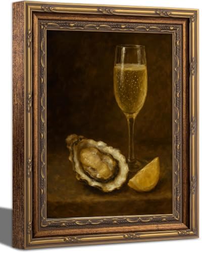 Vintage Gold Framed Oyster Champagne Canvas Wall Art 9x11 Inch by Livingroomwallart