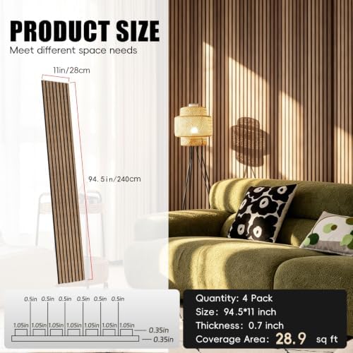 RITOLLO Wood Slat Panels for Wall 2-Piece 94.5"×11" Acoustic Panels for - Image 2