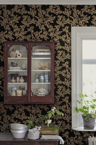 Ismoon Dark Floral Peel Stick Wallpaper Black Gold Wallpaper 17.3x196in - Image 5